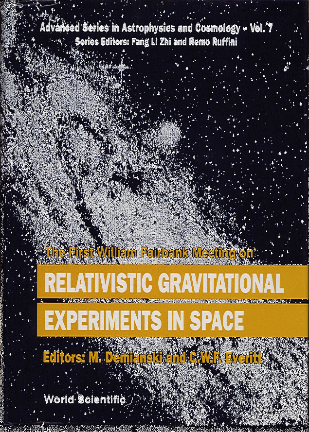Cover of Proceedings of the First William Fairbank meeting on relativistic gravitational experiments in space.