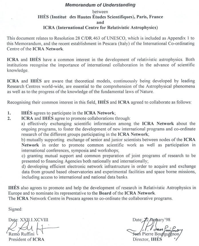 Institut des Hautes Études Scientifiques (IHES, France) agreement 1
